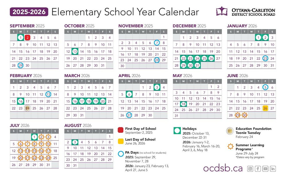 School Calendar Elementary