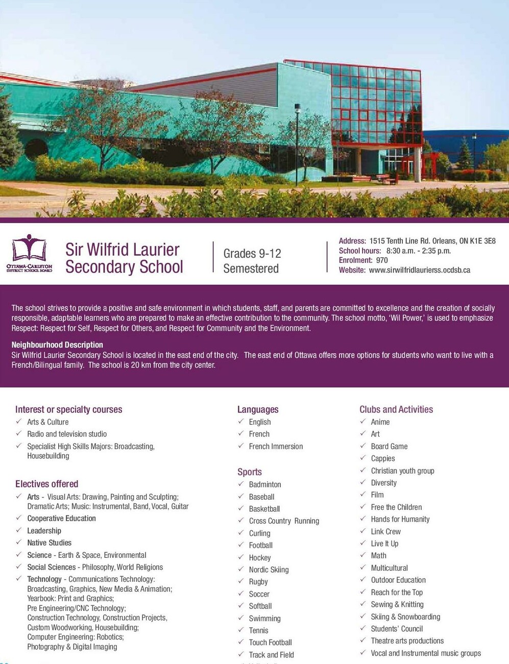 Sir Wilfrid Laurier Secondary School brochure