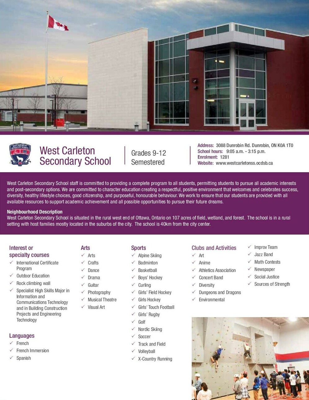 West Carleton Secondary School brochure